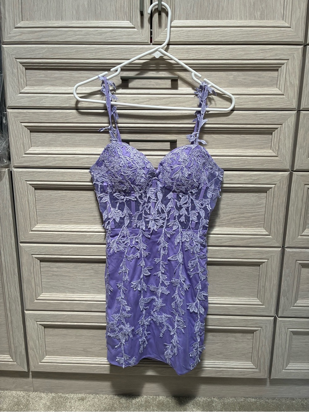 SHEIN Lavender Lace Appliqué Mini Dress